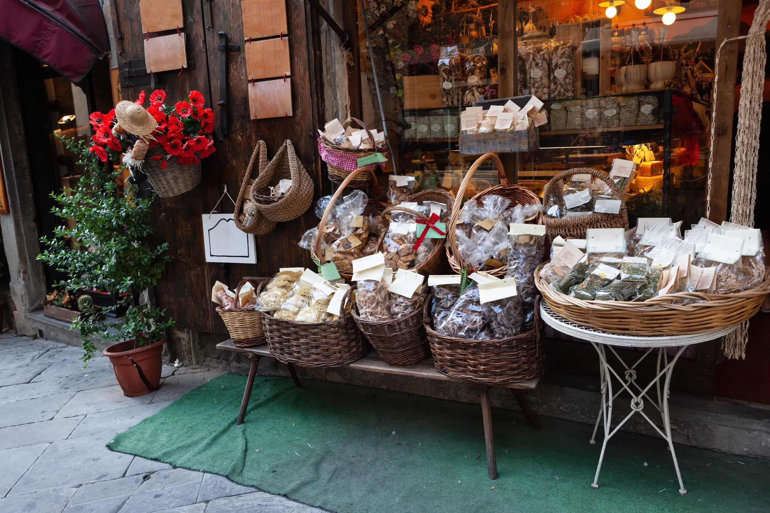 Street shop with products grown in Tuscany.