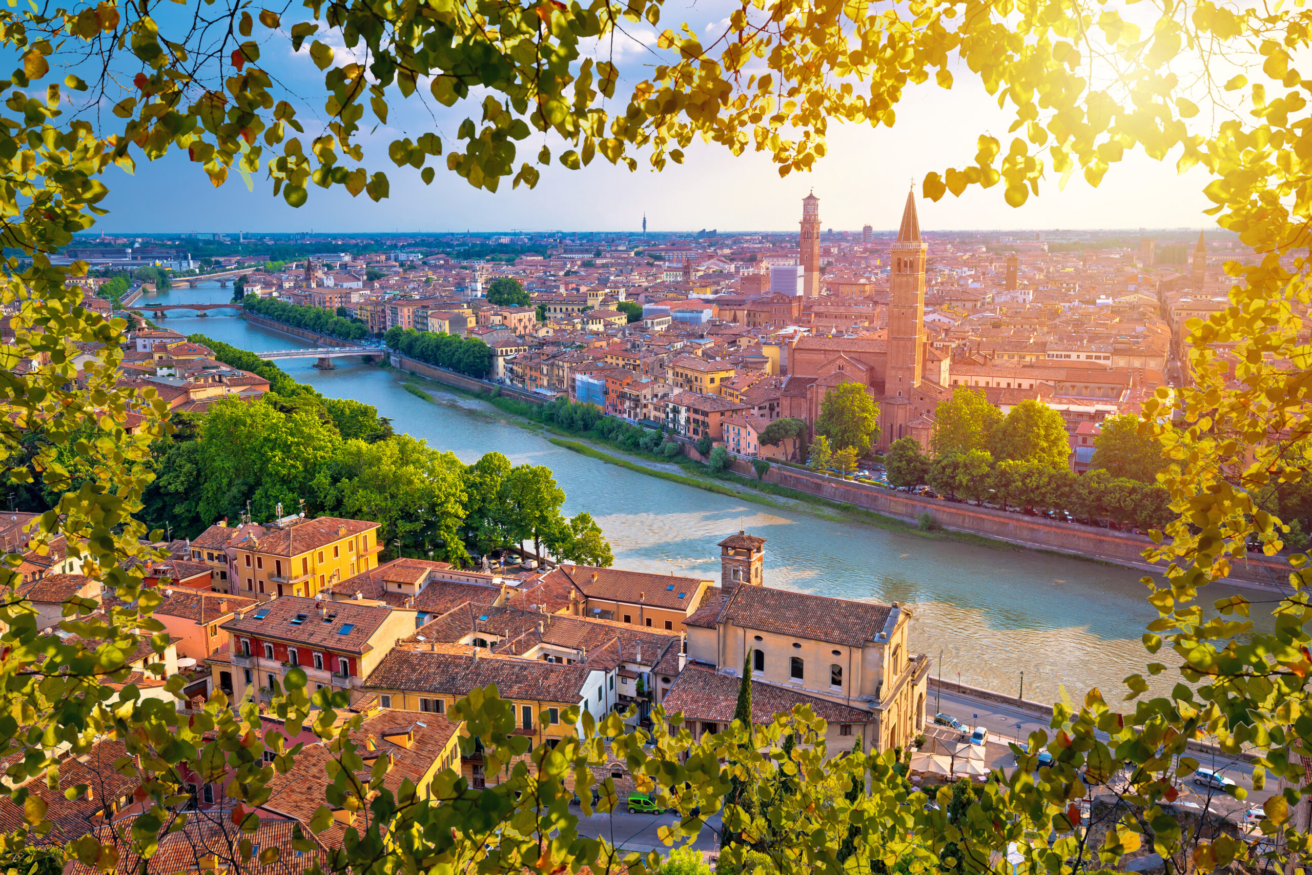 Ciy,Of,Verona,And,Adige,River,Aerial,View,Through,Leaf