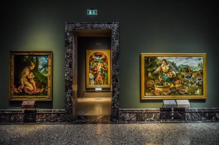 a painting hanging on a wall