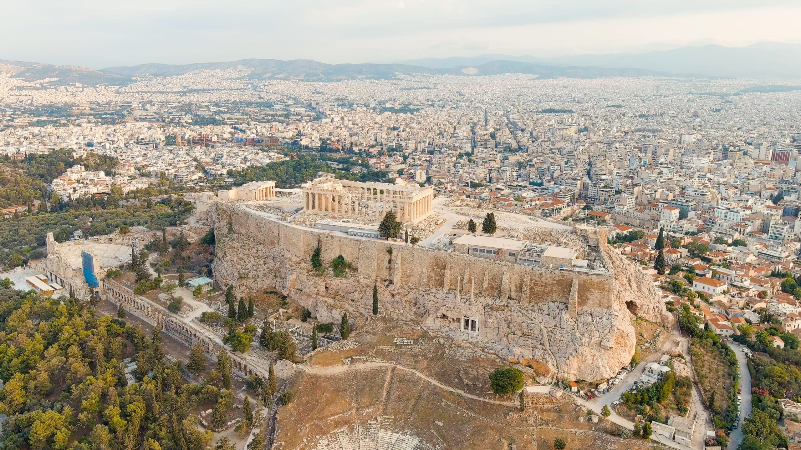 Top view of Acropolis of the three must-see sites in Athens