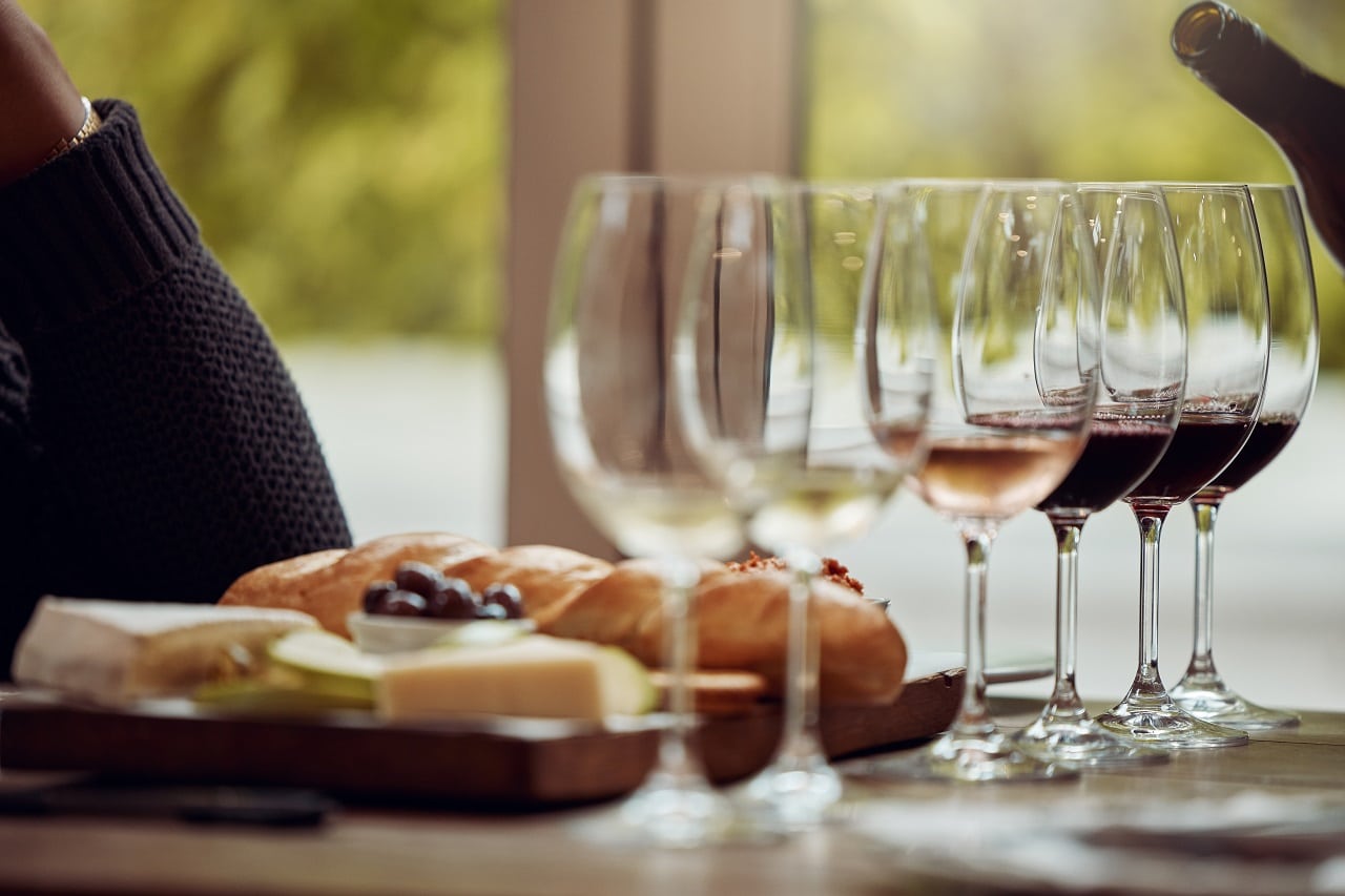 Wine,Tasting,,Cheese,Platter,And,Winery,Restaurant,With,Alcohol,And