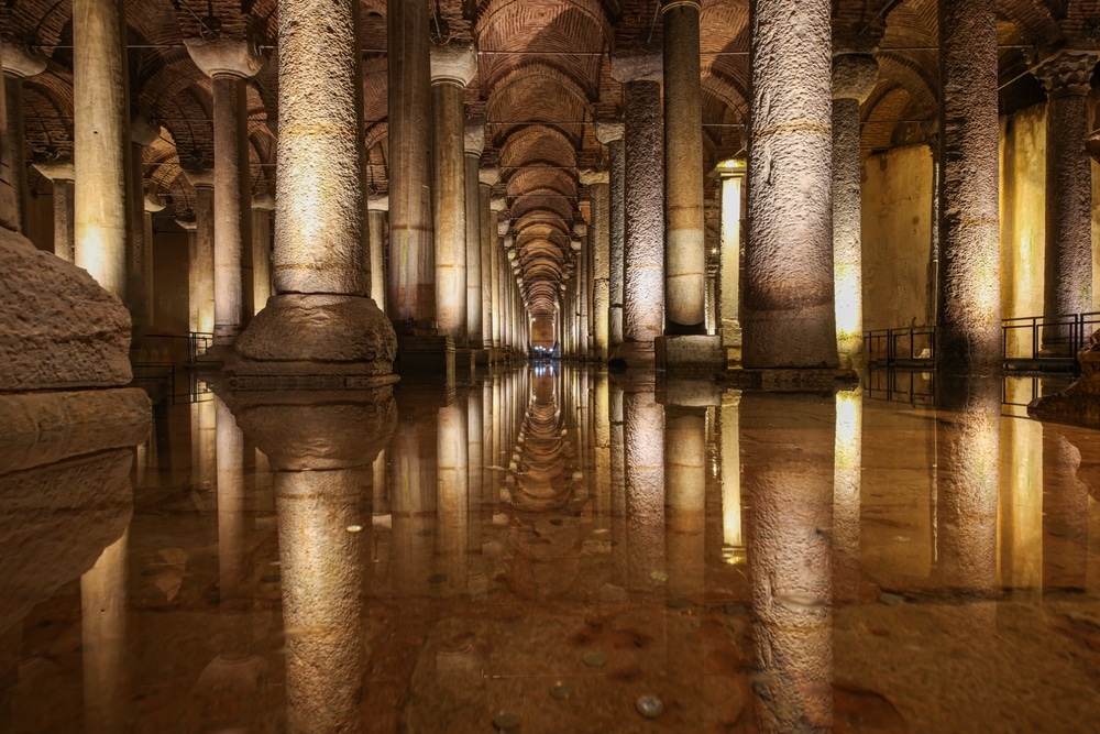 Inside iconic building Basilica Cistern museum