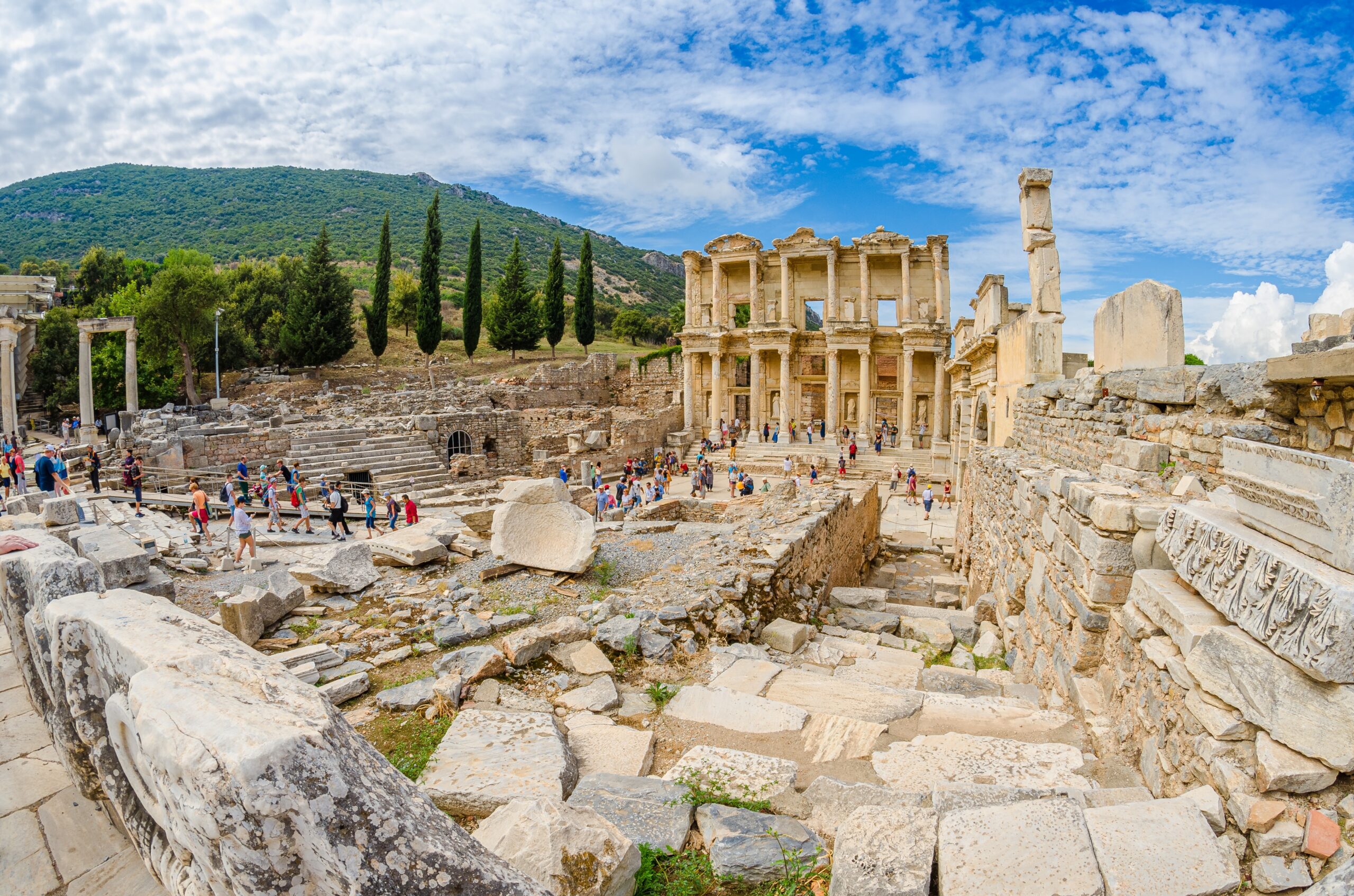 Ruins,Of,The,Ancient,Roman,Building,,The,Library,Of,Celsus