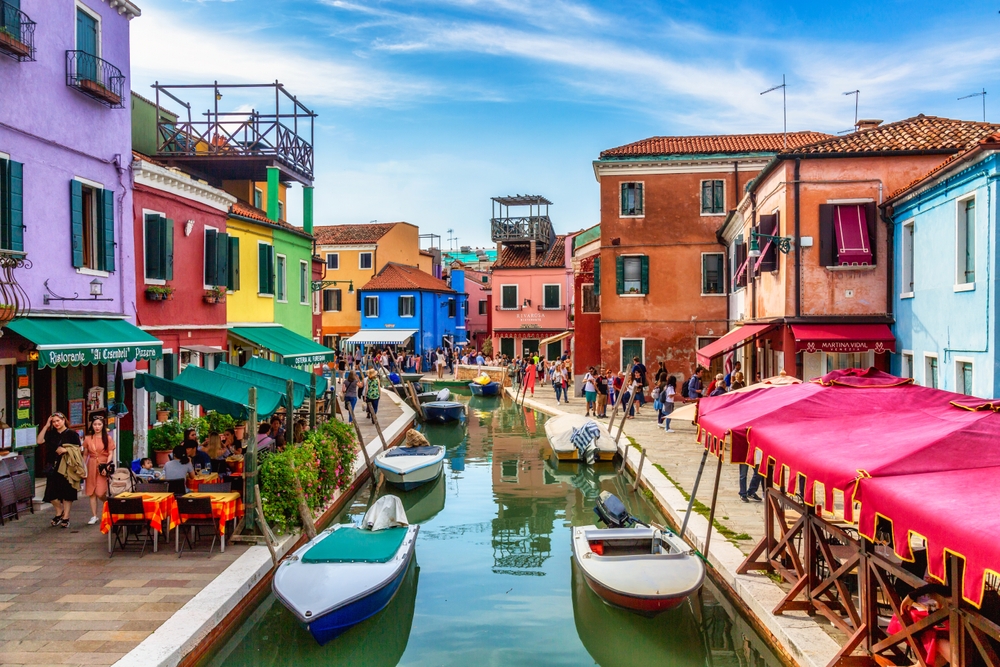 view of Burano, where the Burano Market local European market is situated