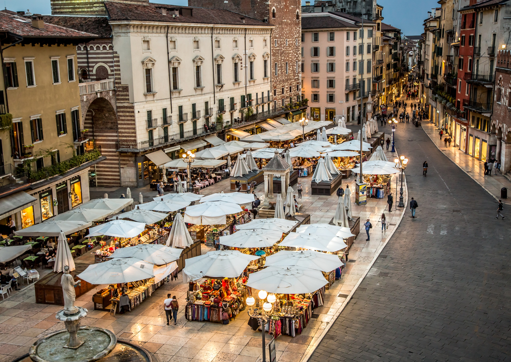 Piazza delle Erbe Market, Verona, local European markets
